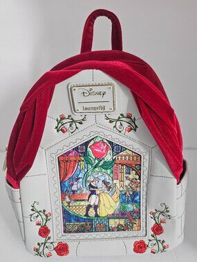 Loungefly Disney Beauty & The Beast Stained Glass & Red Velvet Backpack NWOT